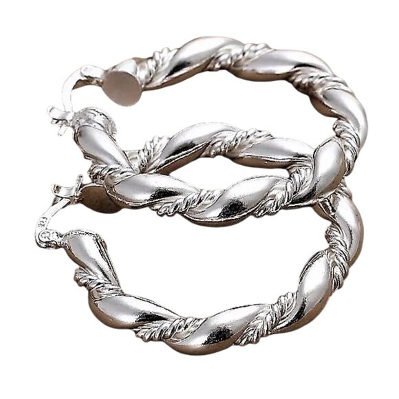 1 1/2 Inch 38mm Hoop Sterling Silver Pierced Post Earrings - Picture 2 of 9